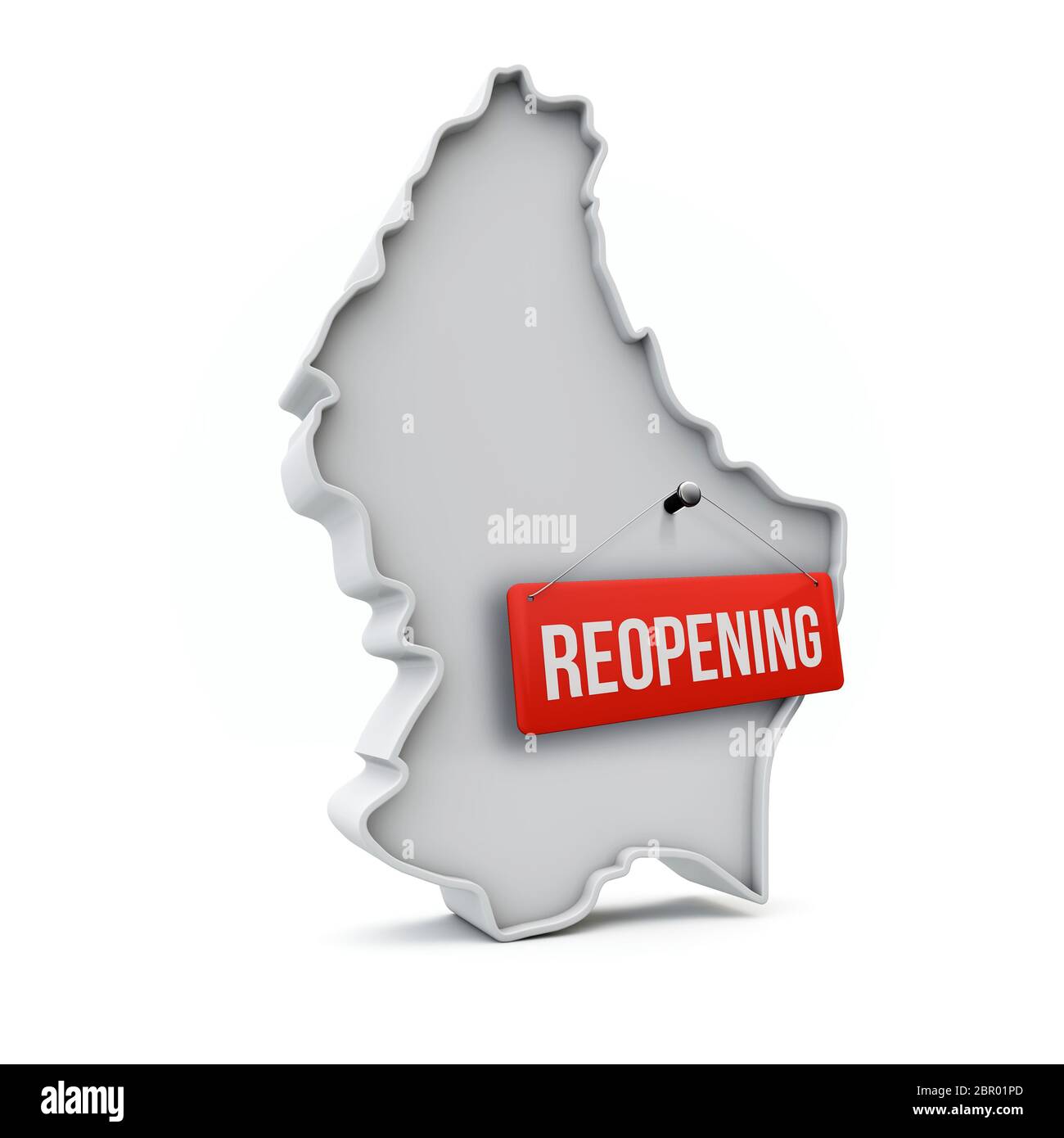 Carte du Luxembourg avec panneau rouge de réouverture après la quarantaine. Rendu 3D Banque D'Images
