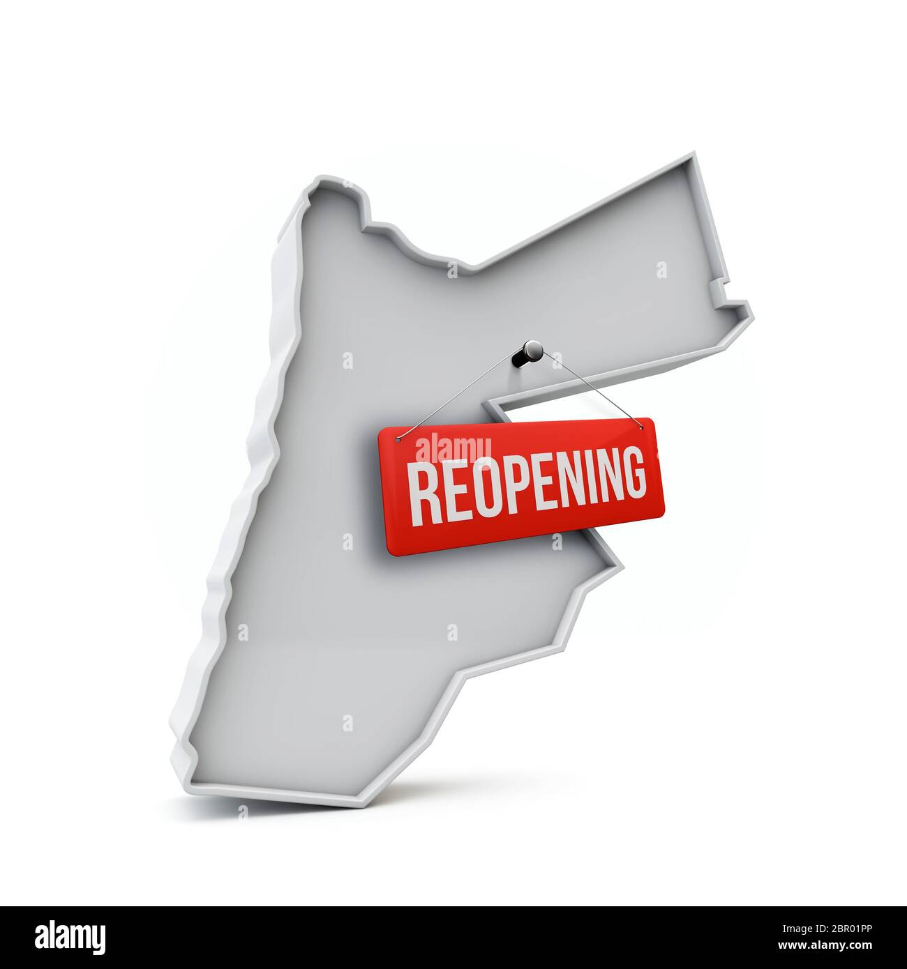 Carte Jordan avec panneau rouge de réouverture après la quarantaine. Rendu 3D Banque D'Images