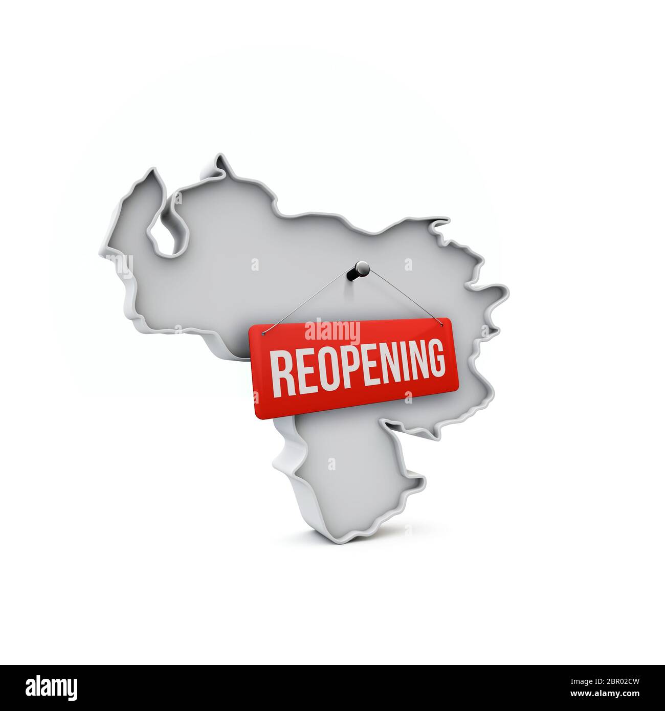 Carte du Venezuela avec panneau rouge de réouverture après la quarantaine. Rendu 3D Banque D'Images