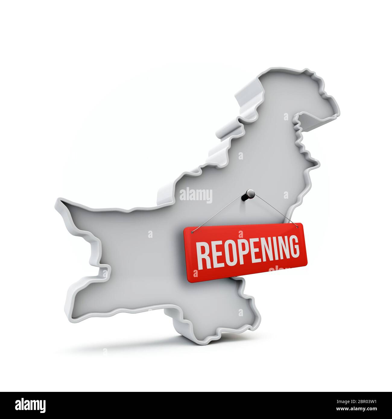 Carte du Pakistan avec panneau rouge de réouverture après la quarantaine. Rendu 3D Banque D'Images