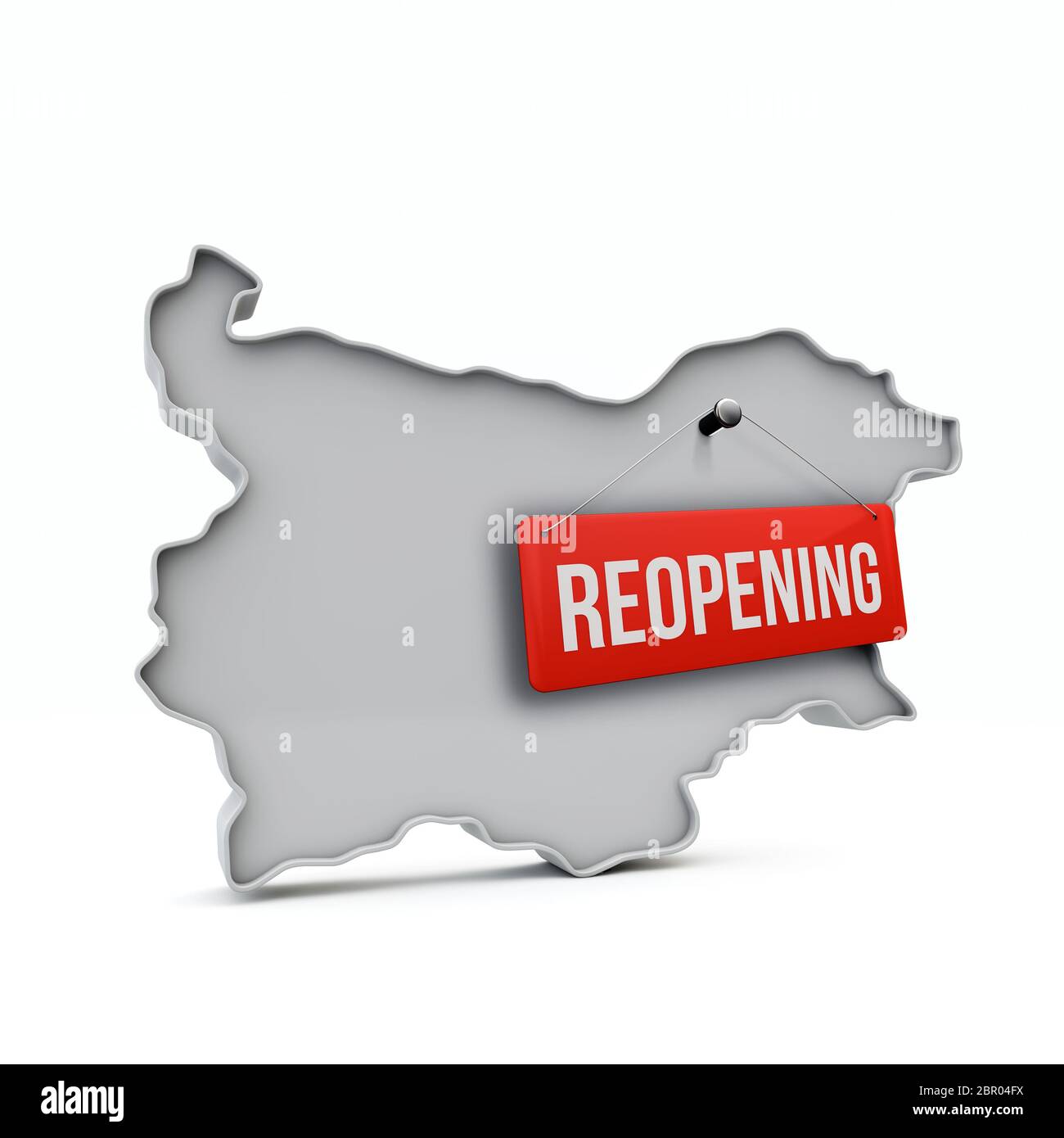Carte de Bulgarie avec panneau rouge de réouverture après la quarantaine. Rendu 3D Banque D'Images