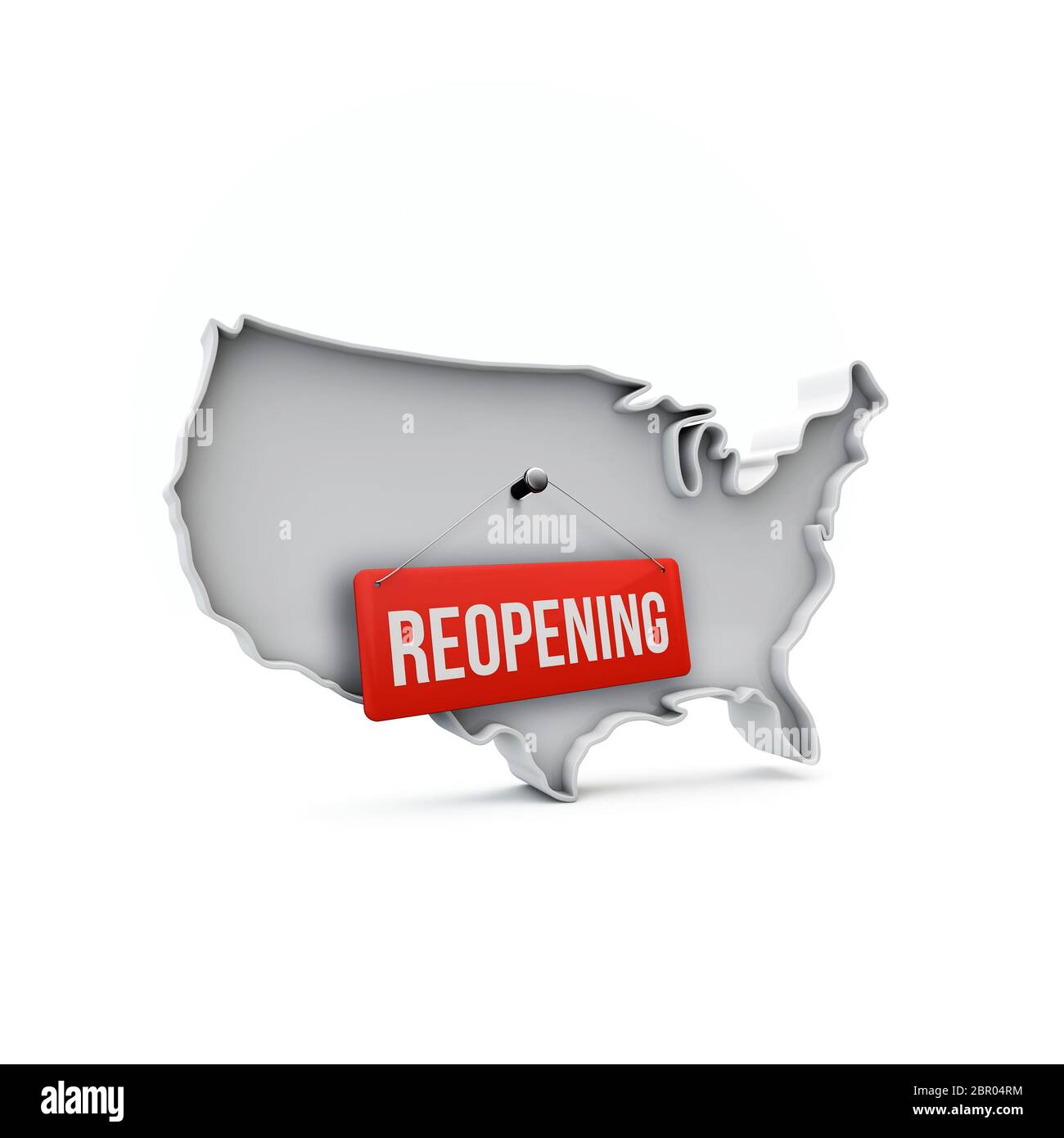 Carte des États-Unis avec panneau rouge de réouverture après la quarantaine. Rendu 3D Banque D'Images