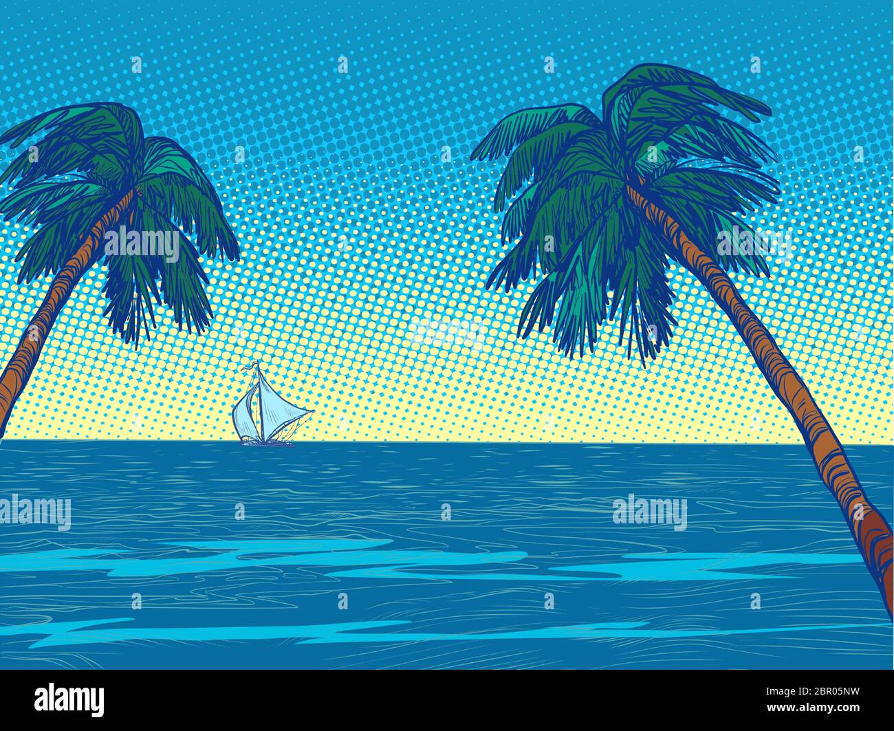nuit plage station balnéaire palmiers arbres mer Illustration de Vecteur