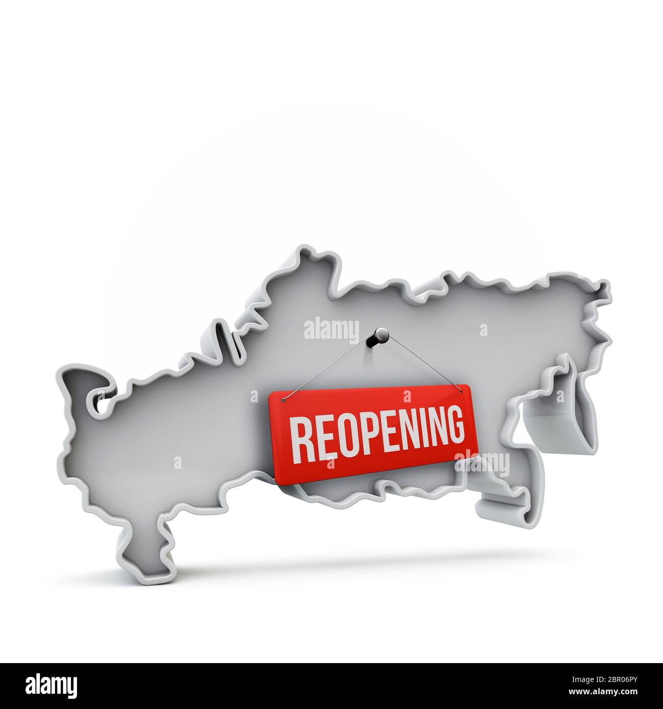 Carte de Russie avec panneau rouge de réouverture après quarantaine. Rendu 3D Banque D'Images