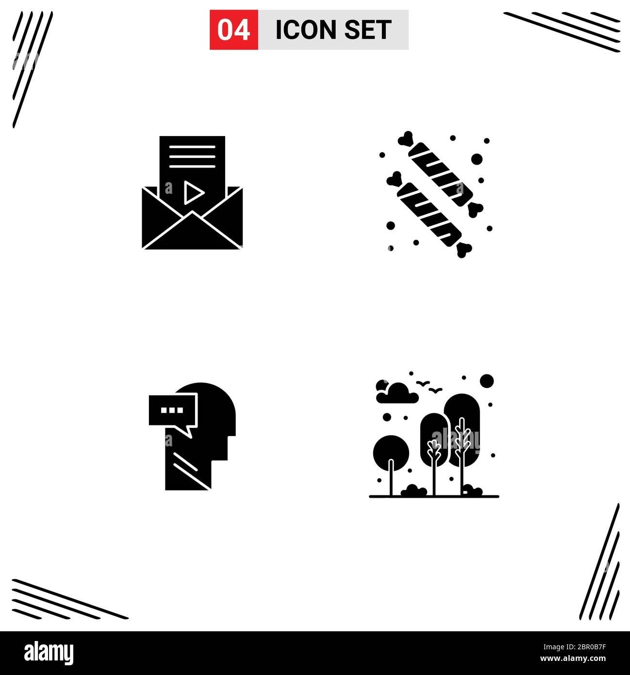 Jeu de 4 icônes d'interface utilisateur modernes symboles signes pour le courrier, dialogue, lecteur vidéo, dessert, tête modifiable éléments de conception vectorielle Illustration de Vecteur