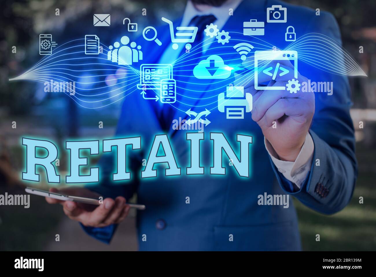 Écriture manuscrite conceptuelle montrant conserver. Concept sens garder dans un s est la paye ou le service spécifiquement ou de garder en possession Banque D'Images