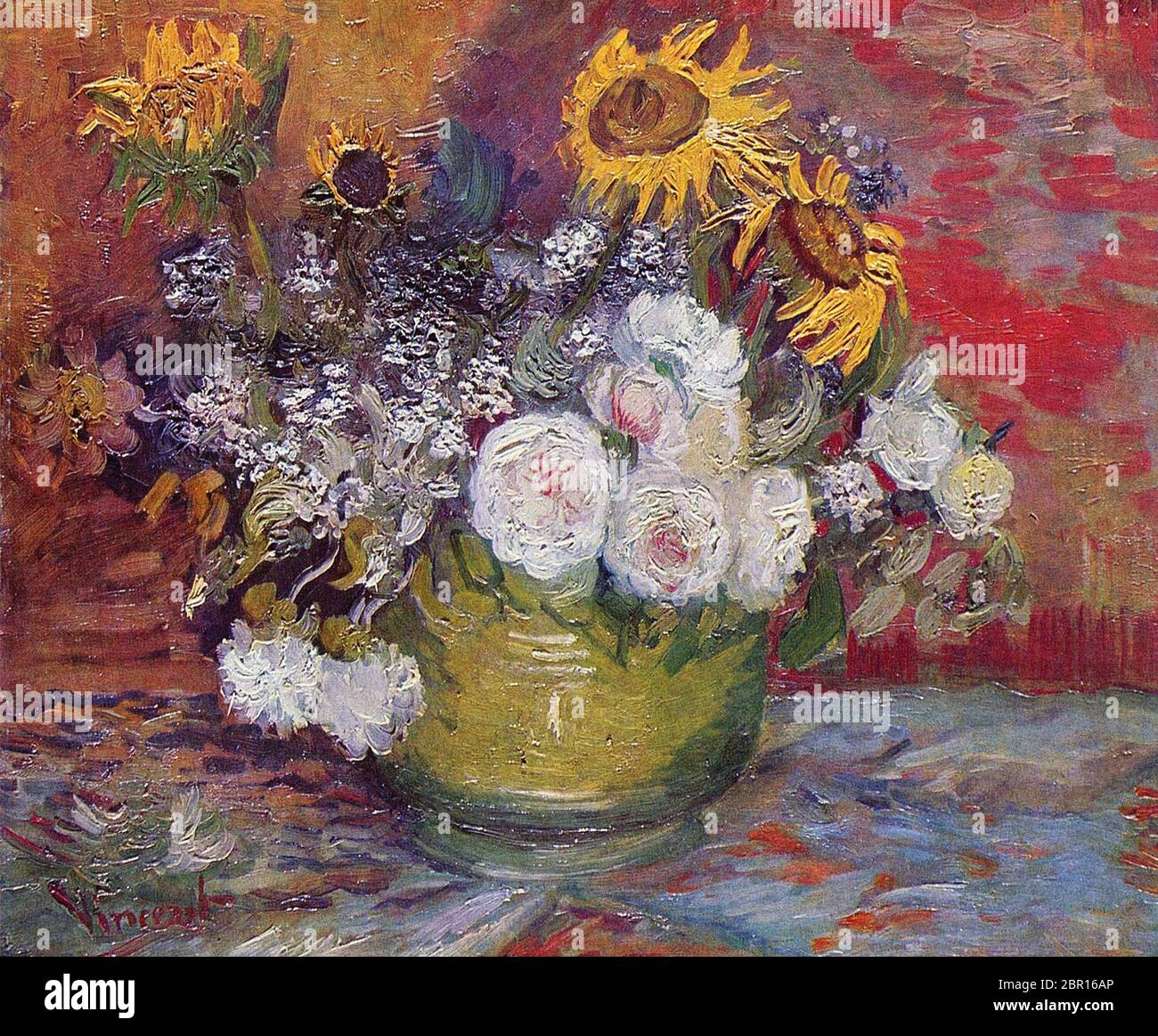 Roses et tournesol par Vincent Van Gogh 1886, la Kunsthalle Mannheim à Mannheim, Allemagne Banque D'Images