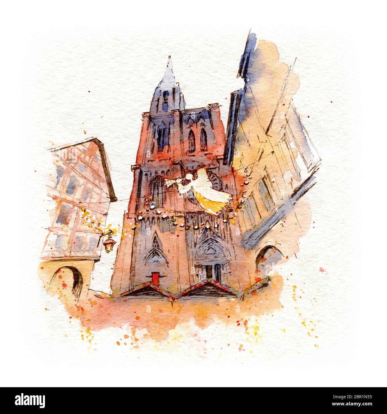 Croquis aquarelle de la cathédrale de Strasbourg avec décoration de Noël,  Strasbourg, Alsace, France Photo Stock - Alamy