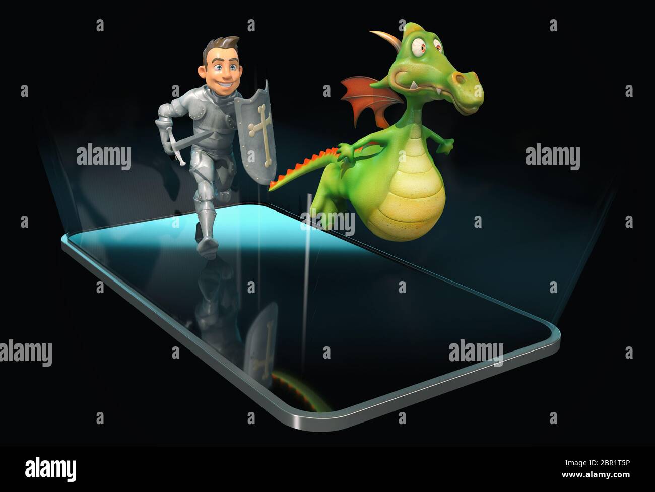 Chevalier et Dragon - 3D Illustration Banque D'Images
