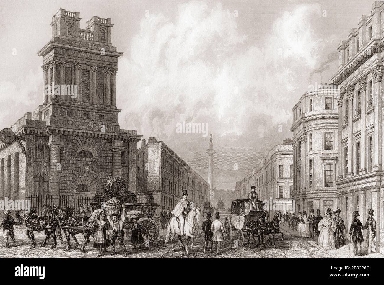 King William Street et St Mary Woolnoth, Londres, Angleterre, 19e siècle. De l'Histoire de Londres: Illustré par Views in London and Westminster, publié vers 1838. Banque D'Images