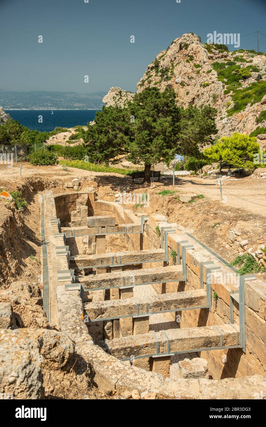 Les ruines de la Méditerranée de l'Heraion, un temple dédié à la déesse Hera. Banque D'Images