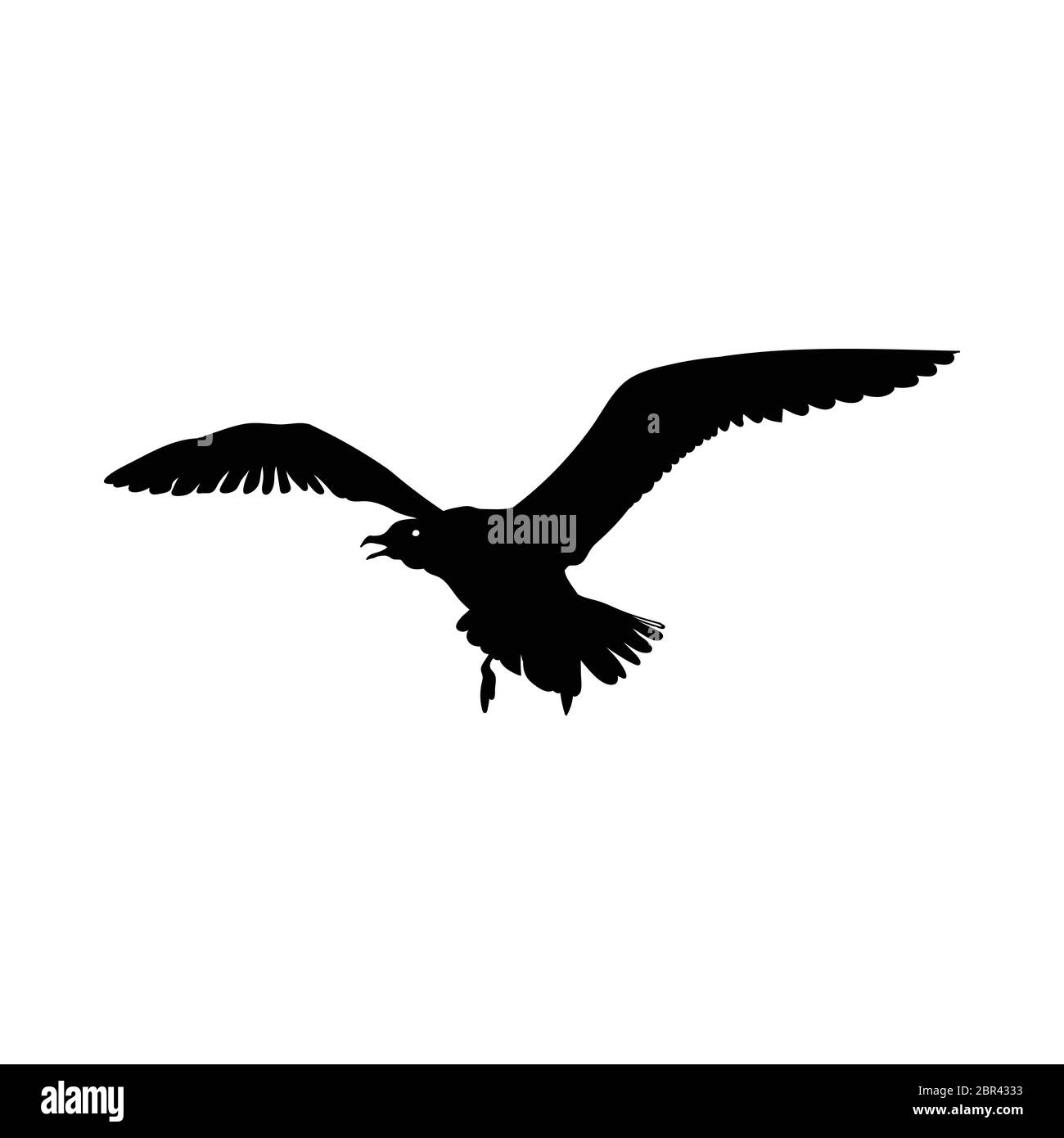 Mouette volante oiseau silhouette noire isolée sur fond blanc. Illustration vectorielle. Illustration de Vecteur
