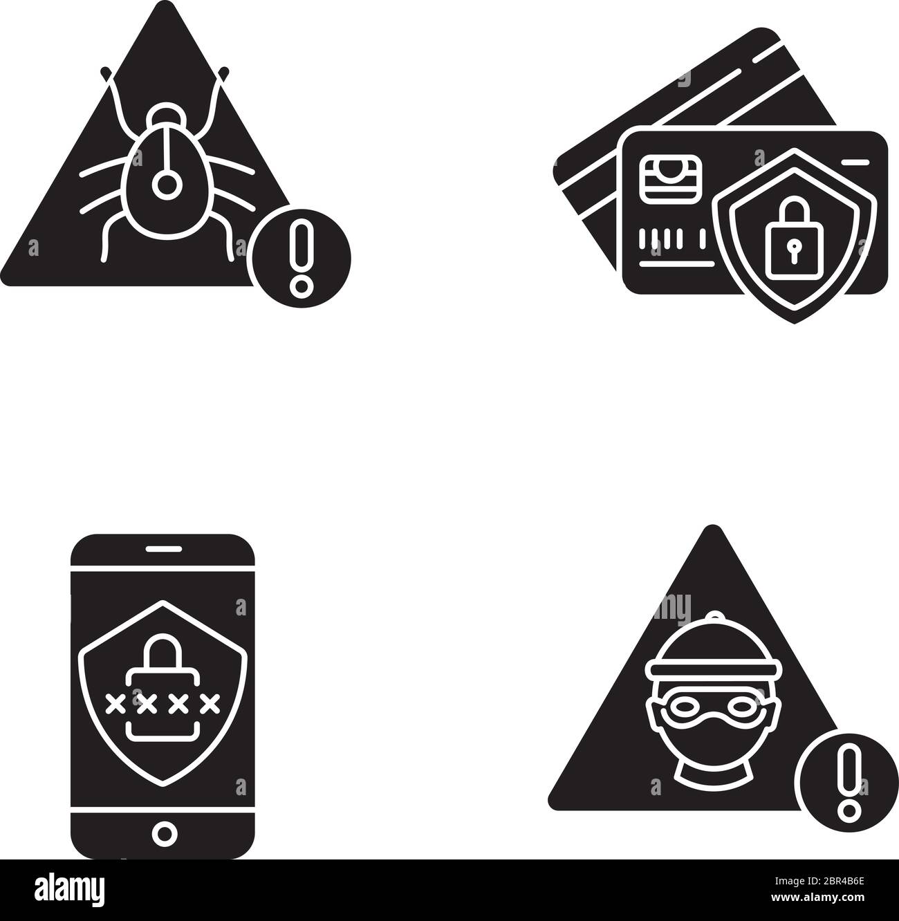 Icônes de glyphe noir de cybersécurité définies sur un espace blanc Illustration de Vecteur
