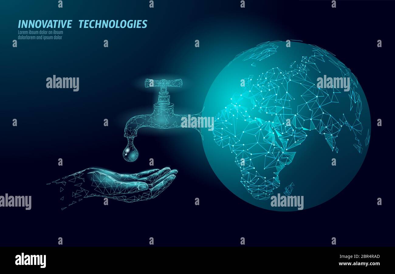 Concept de faible teneur en poly de l'eau. Triangle polygonal écologie planète océan mer bannière de sécurité. Eau robinet goutte fuite corriger la nature global environnement soins monde Illustration de Vecteur
