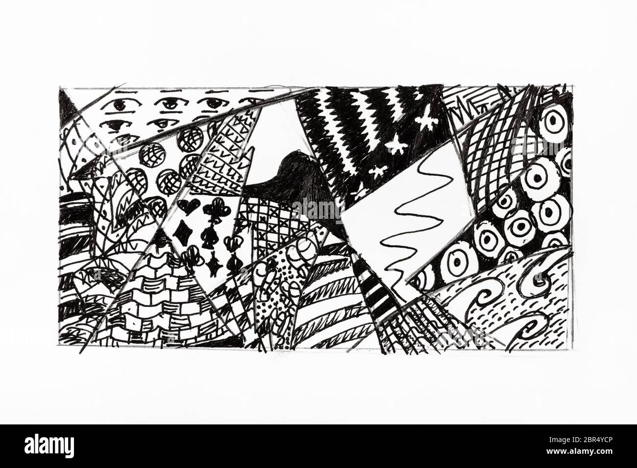 Ornement abstrait à la main par l'encre noire sur du papier blanc Banque D'Images