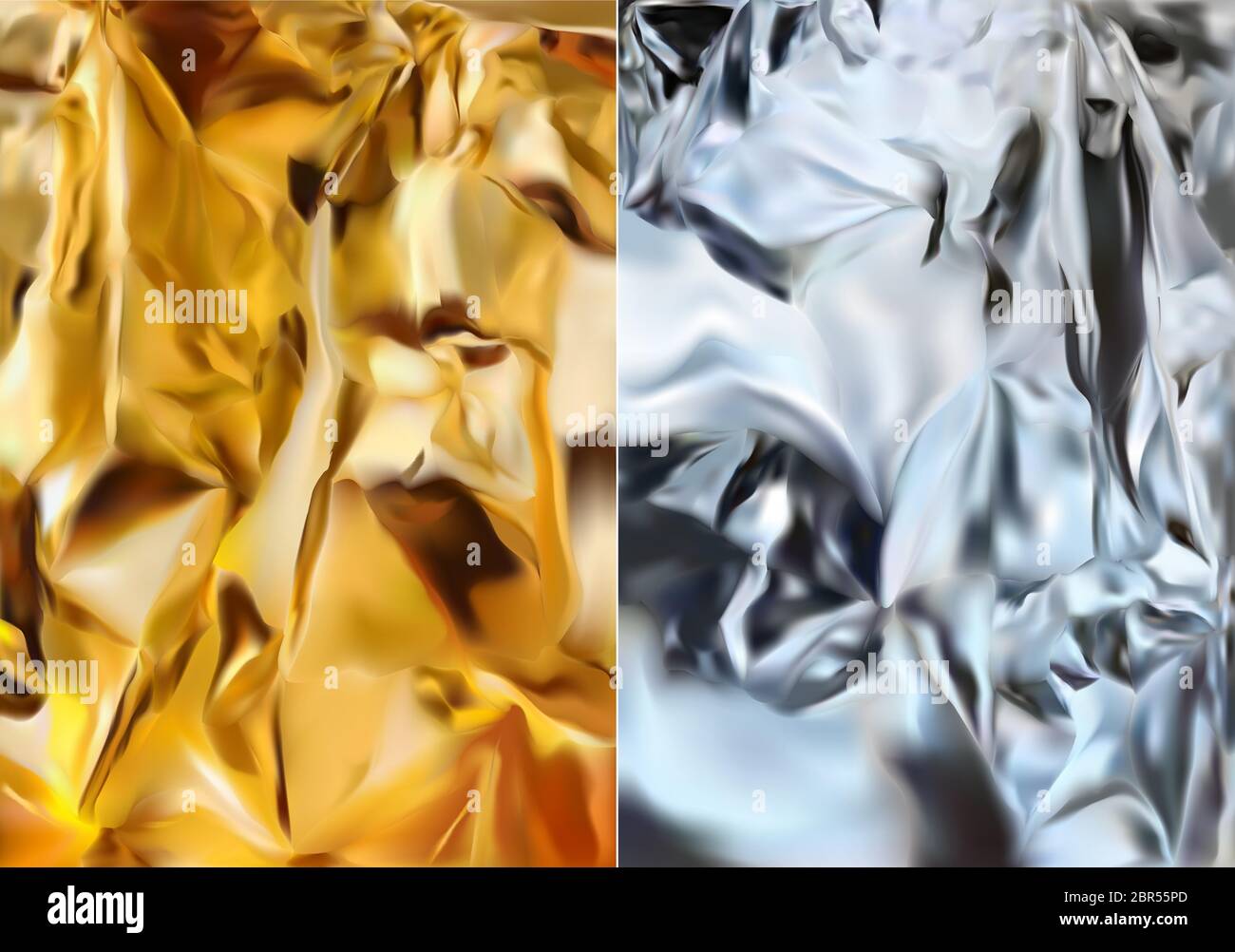 Feuille d'argent et feuille d'or. Texture argent et or brillant. feuille 3d réaliste. Illustration vectorielle. Illustration de Vecteur