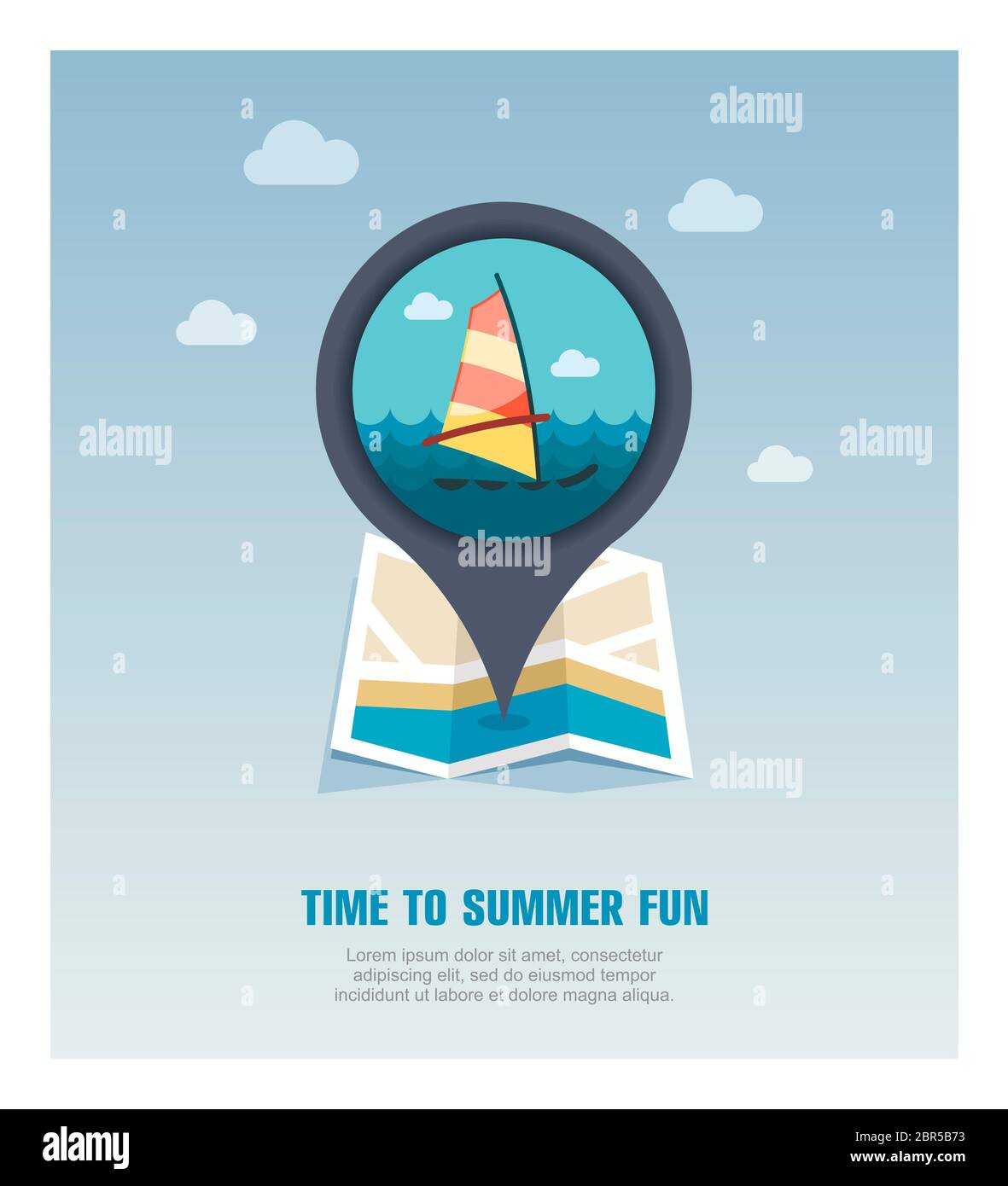 Planche à voile de l'axe du vecteur d'une icône. Beach pointeur de carte. La carte d'été des marqueurs. L'été. Locations, eps 10 Banque D'Images