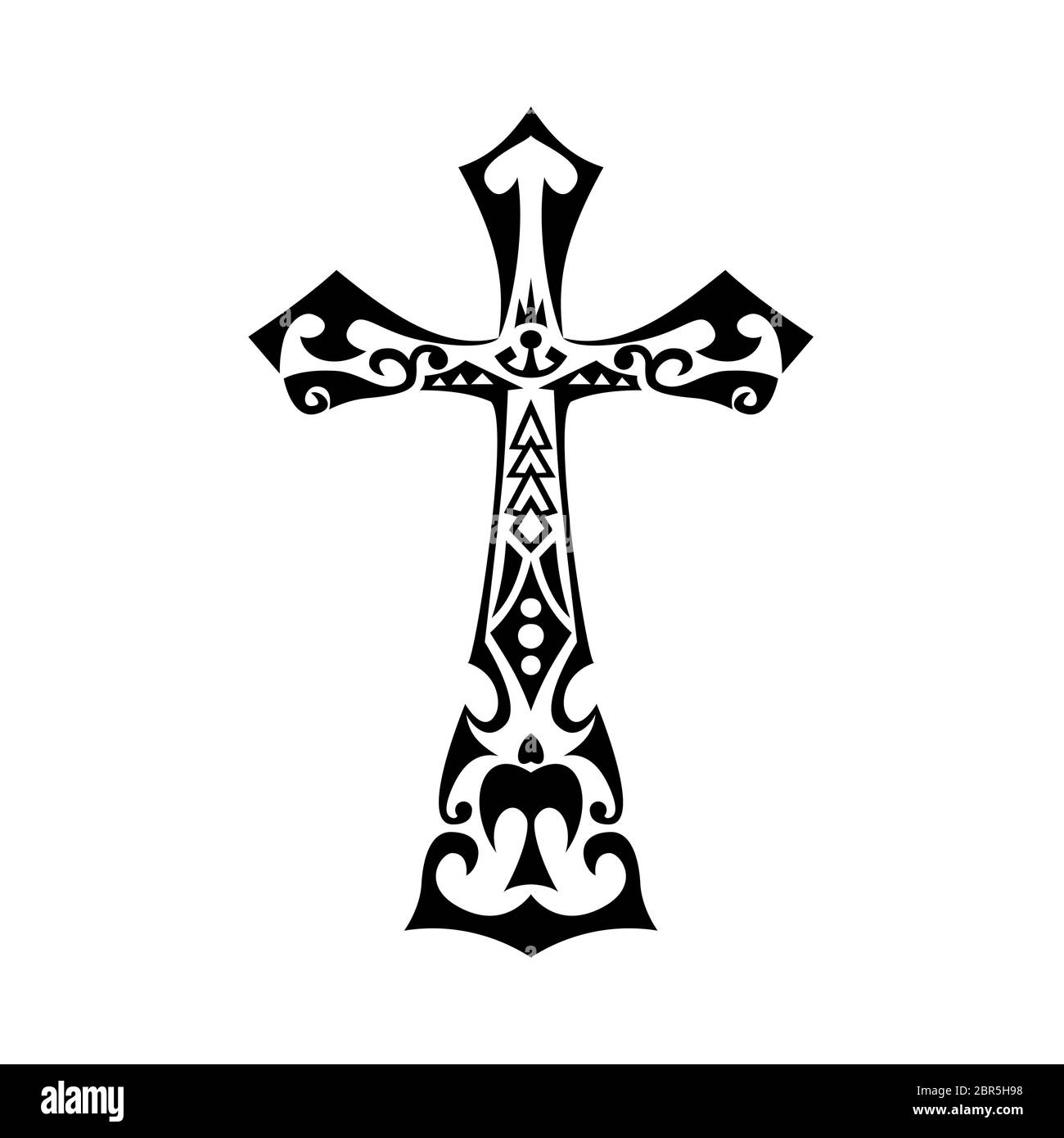Illustration de style tatouage tribal polynésien de croix avec les Maoris et Polynésiens, influence hawaïenne avec symboles tribaux typiques comme les tortues, enata, sp Banque D'Images