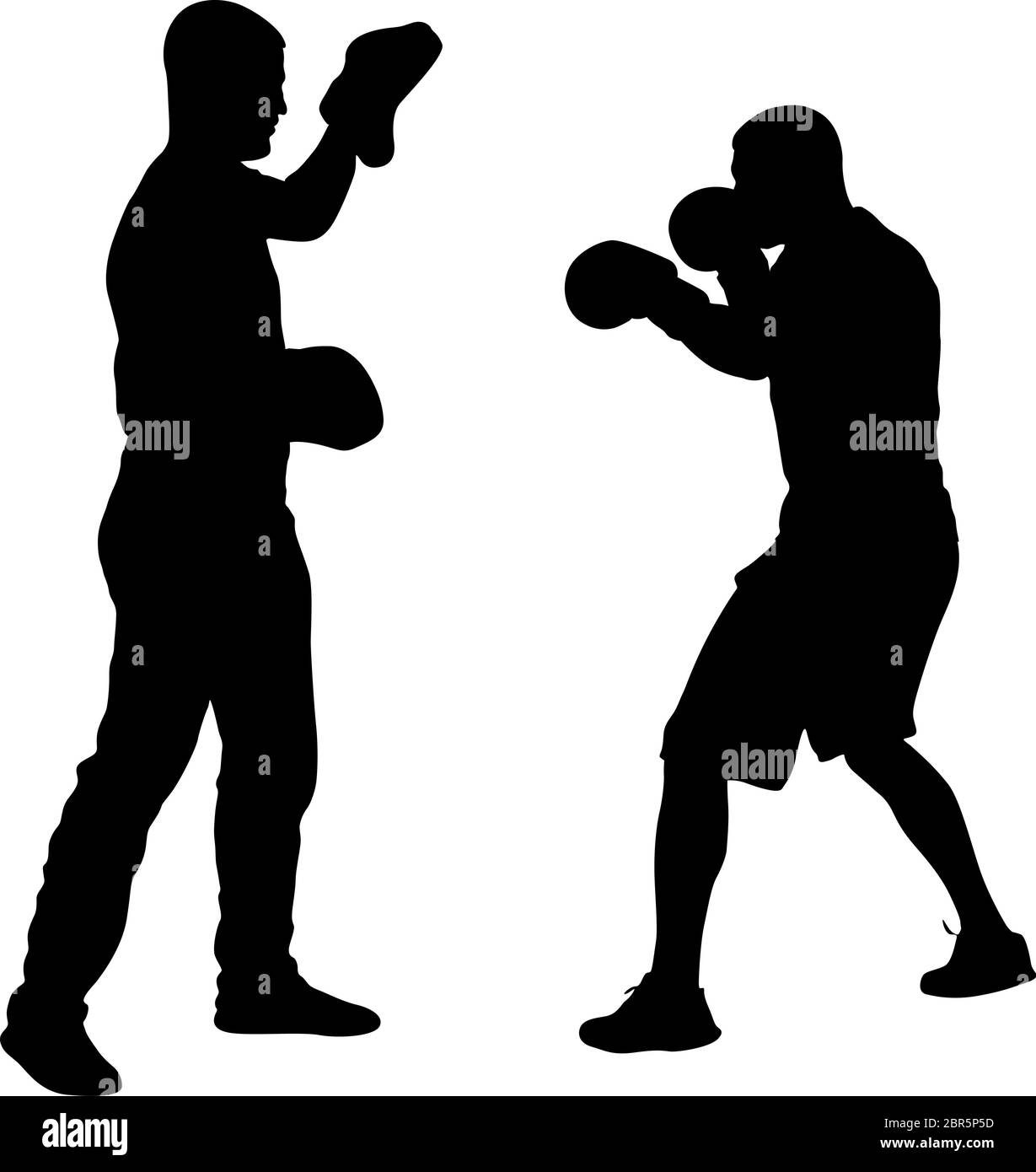 Silhouette noire d'un athlète boxer sur un fond blanc. Illustration de Vecteur