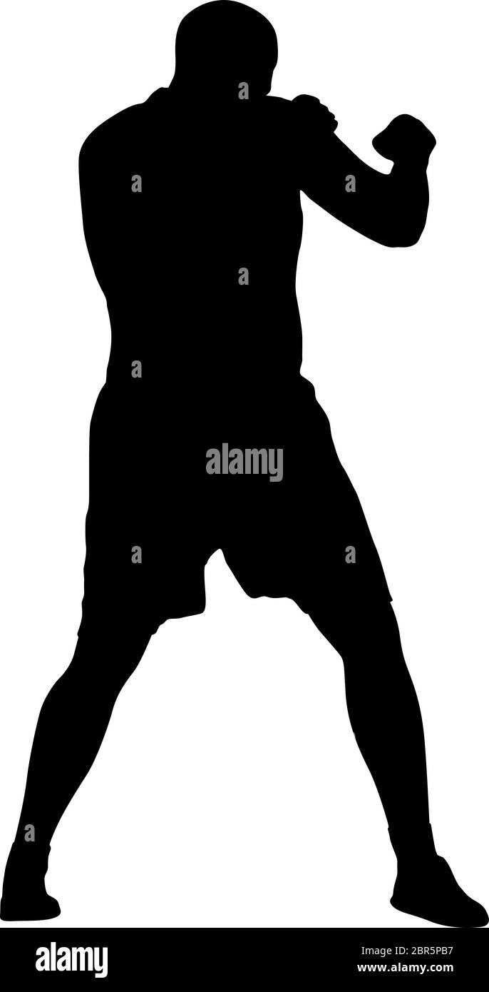 Silhouette noire d'un athlète boxer sur un fond blanc. Illustration de Vecteur