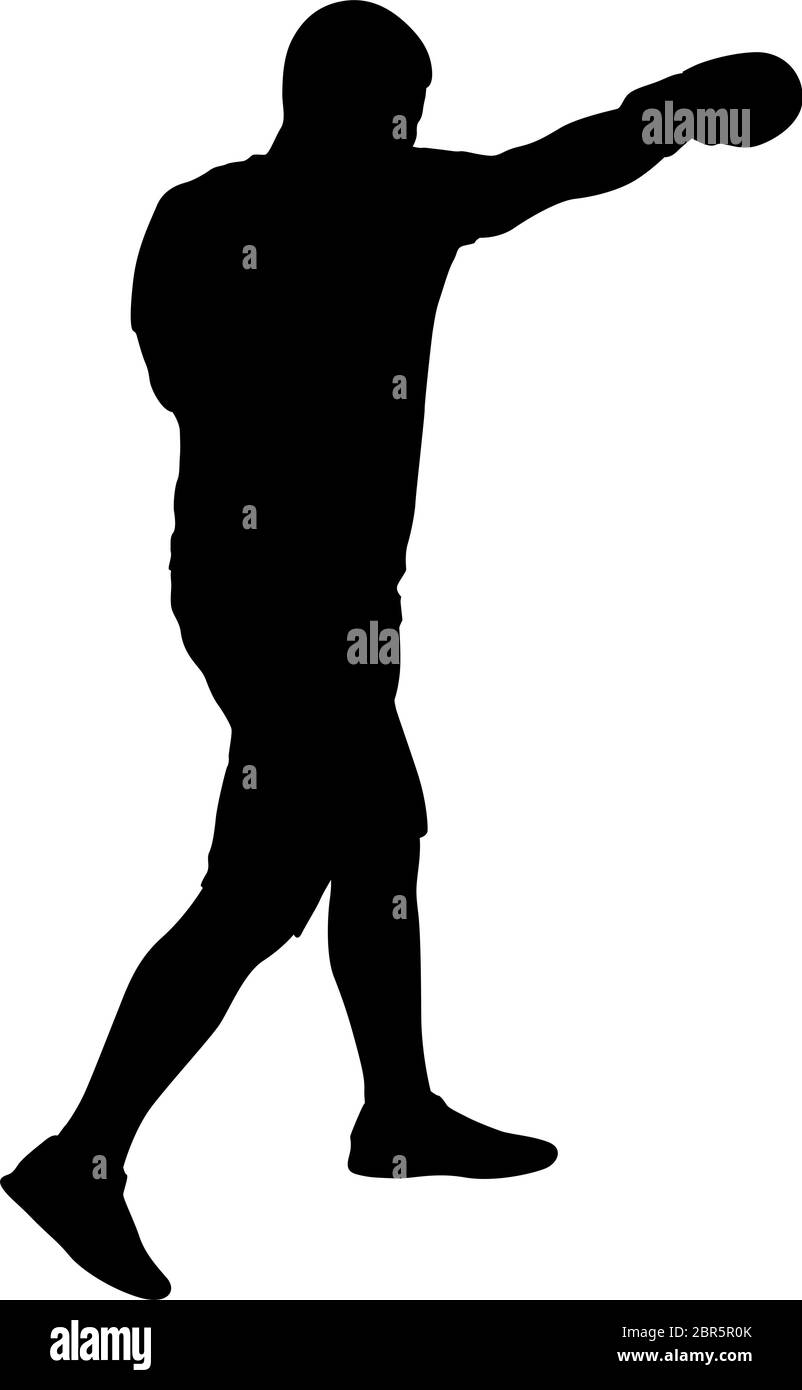 Silhouette noire d'un athlète boxer sur un fond blanc. Illustration de Vecteur