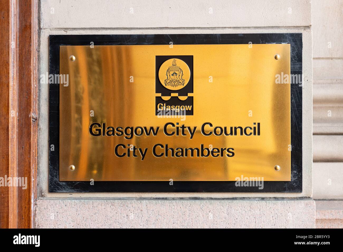 Glasgow City Council City Chambers signe - George Square, Glasgow, Écosse, Royaume-Uni Banque D'Images