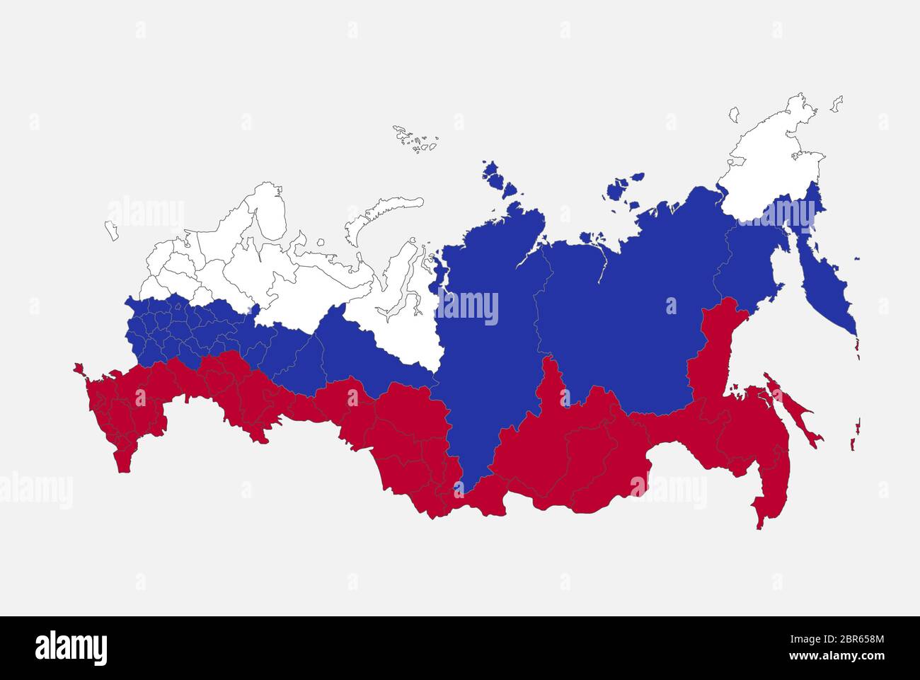 Carte de la Russie dans les couleurs du drapeau avec divisions administratives vides Banque D'Images