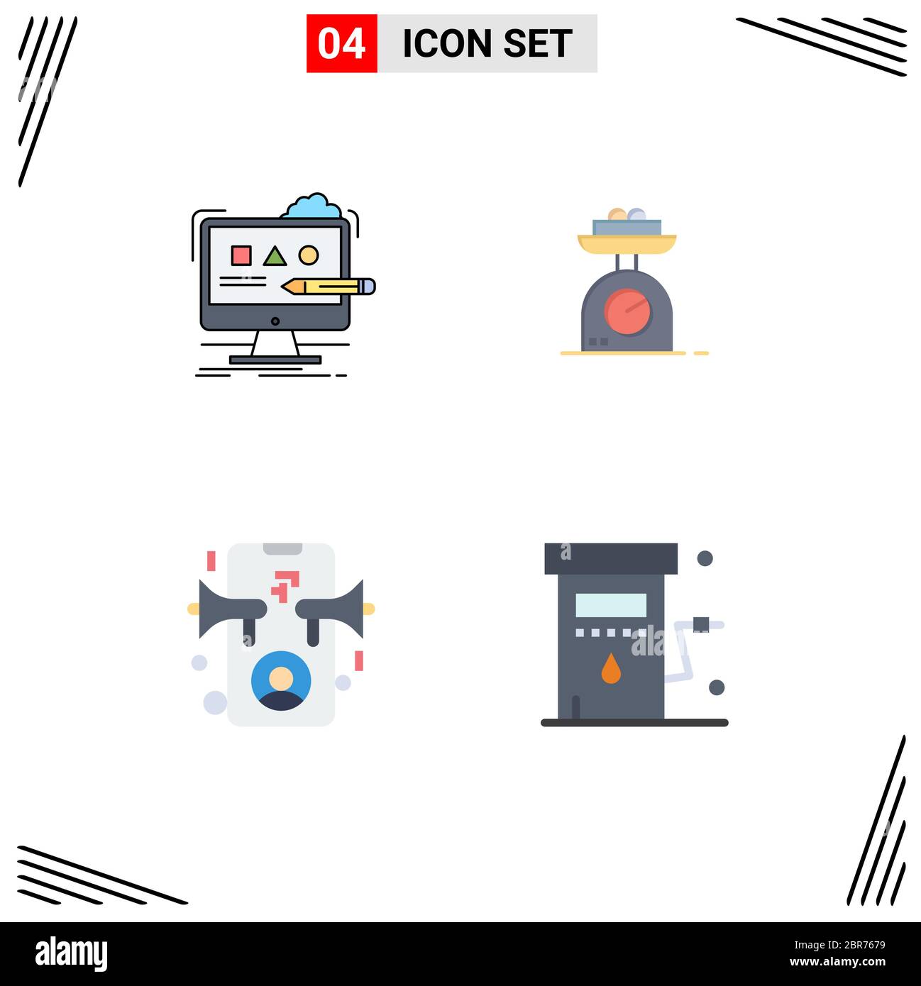 Jeu de 4 icônes simples de l'art, de l'annonce, du numérique, de la balance, de marketing et de vecteur modifiable éléments de conception Illustration de Vecteur