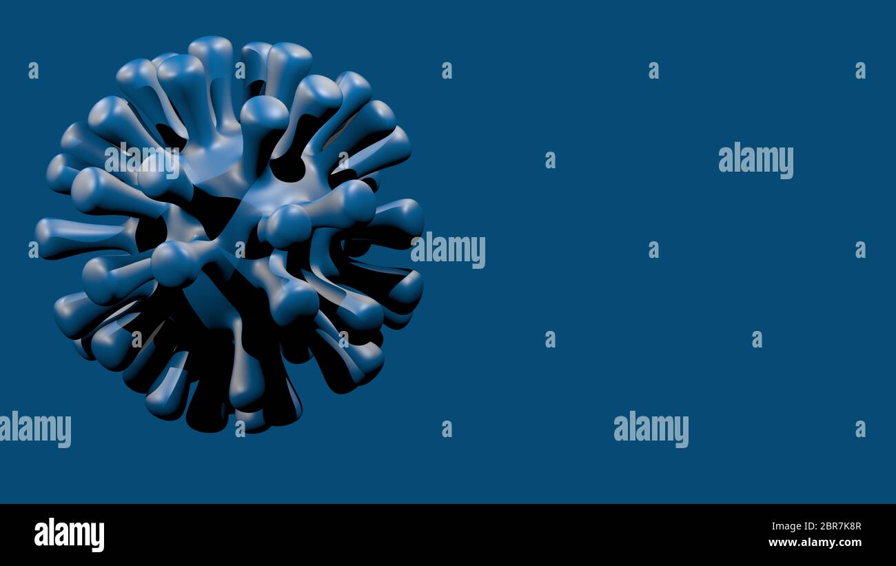 Cliché du modèle de coronavirus bleu isolé sur un fond bleu. Banque D'Images