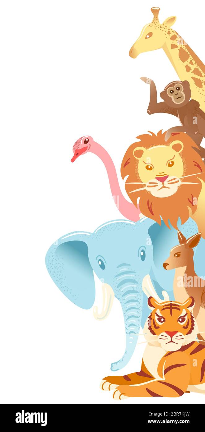 L'animal fait face à une bannière Web verticale sur fond blanc. Illustration vectorielle de personnages de dessin animé Zoo avec espace vide. Modèle de faune pour signet. Animaux concept publicitaire pour carte de vœux. Illustration de Vecteur L'animal fait face à une bannière Web verticale sur fond blanc. Illustration vectorielle de personnages de dessin animé Zoo avec espace vide. Modèle de faune pour signet. Animaux concept publicitaire pour carte de vœux. Illustration de Vecteur