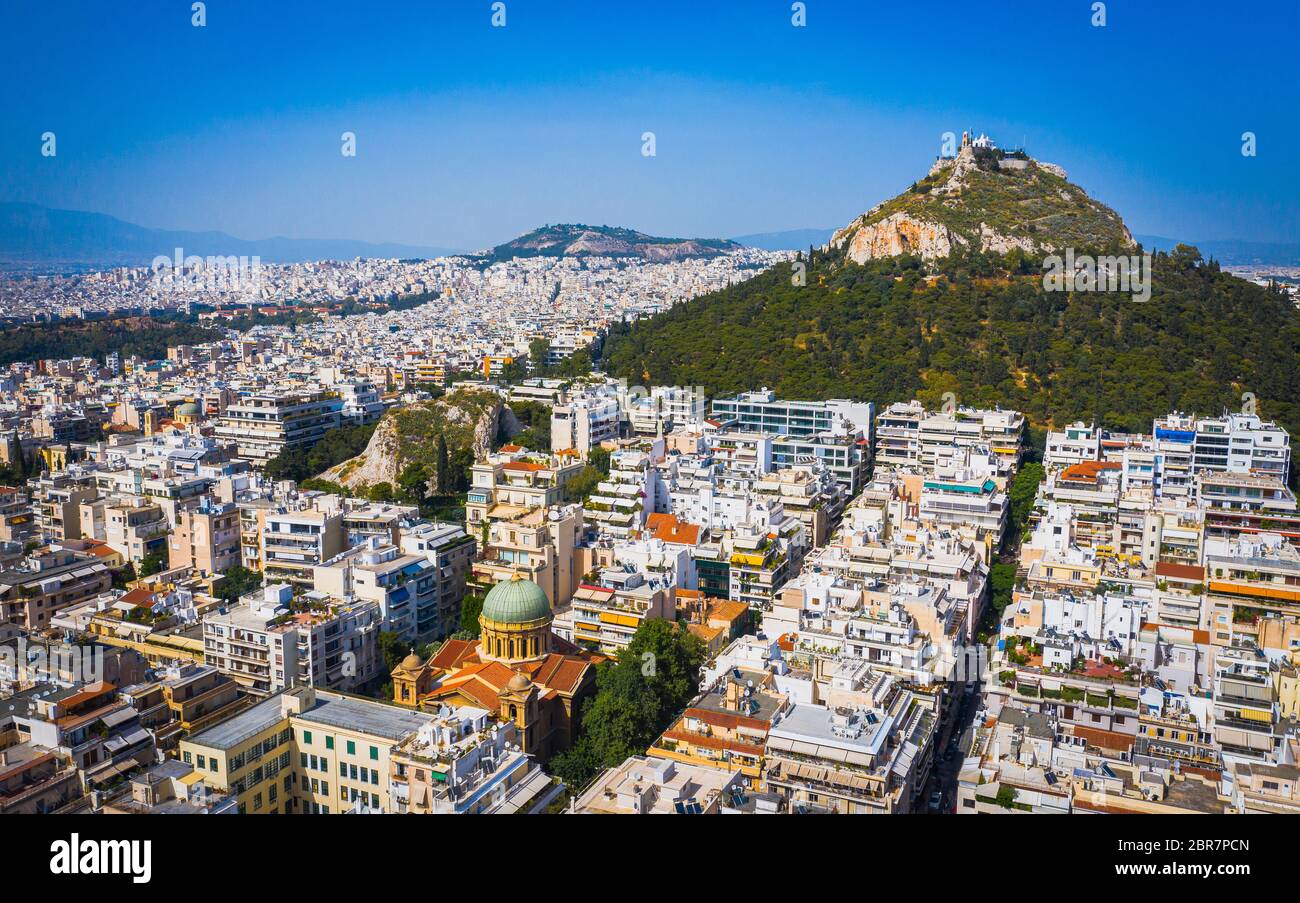 Vue aérienne du centre-ville d'Athènes, vue autour de la colline de Lycabette, Attique, Grèce Banque D'Images