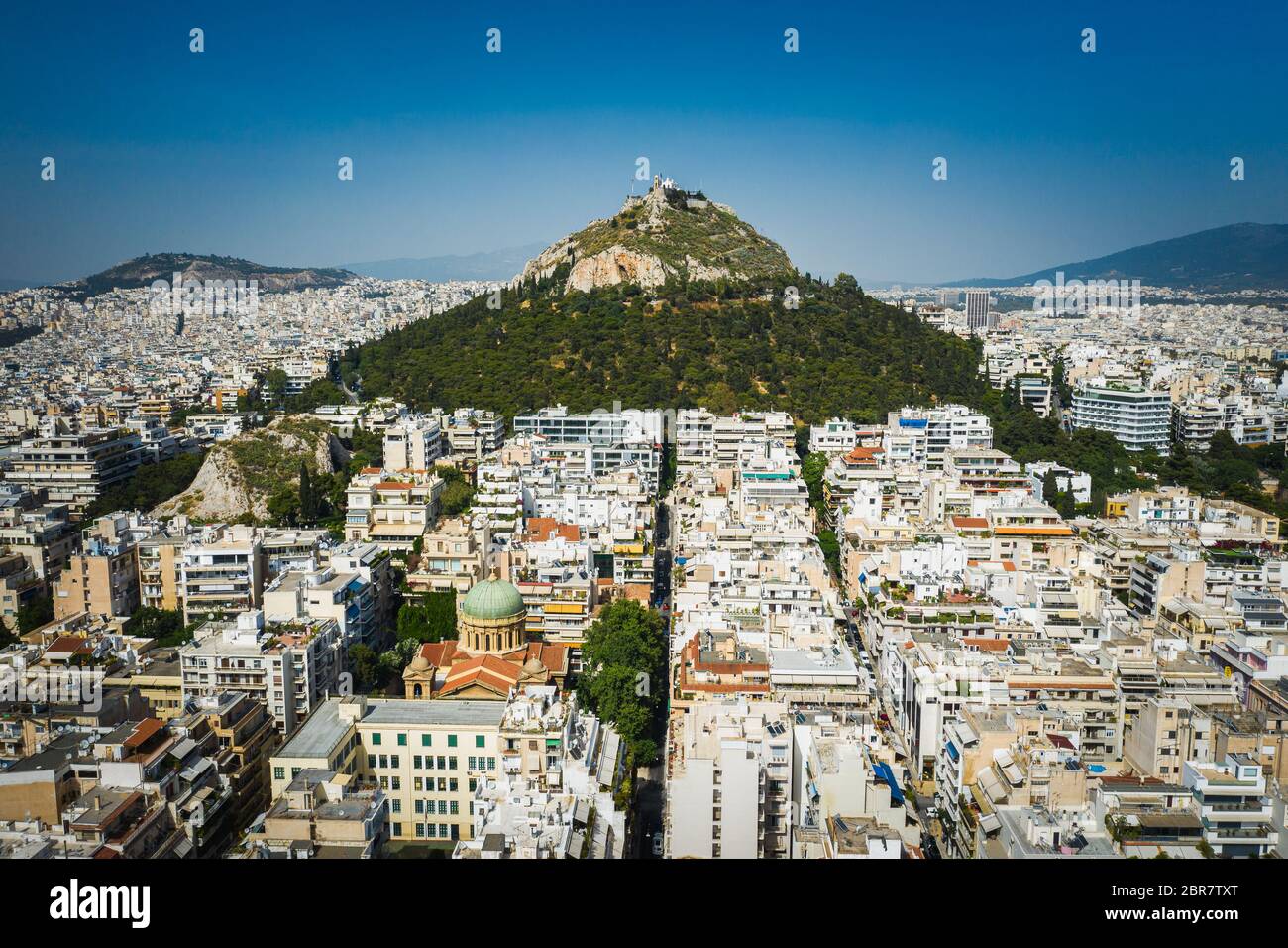 Vue aérienne du centre-ville d'Athènes, vue autour de la colline de Lycabette, Attique, Grèce Banque D'Images