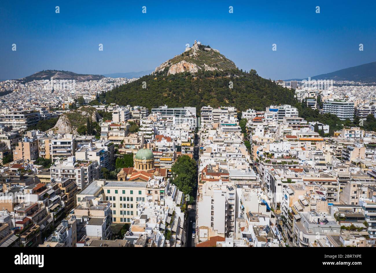 Vue aérienne du centre-ville d'Athènes, vue autour de la colline de Lycabette, Attique, Grèce Banque D'Images