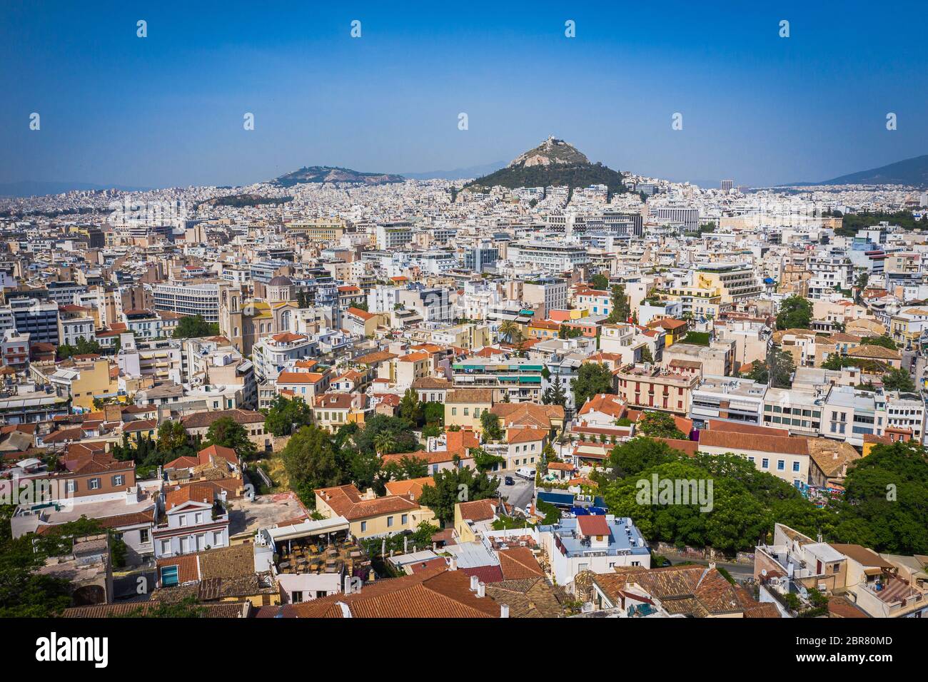 Vue aérienne du centre-ville d'Athènes, vue autour de la colline de Lycabette, Attique, Grèce Banque D'Images