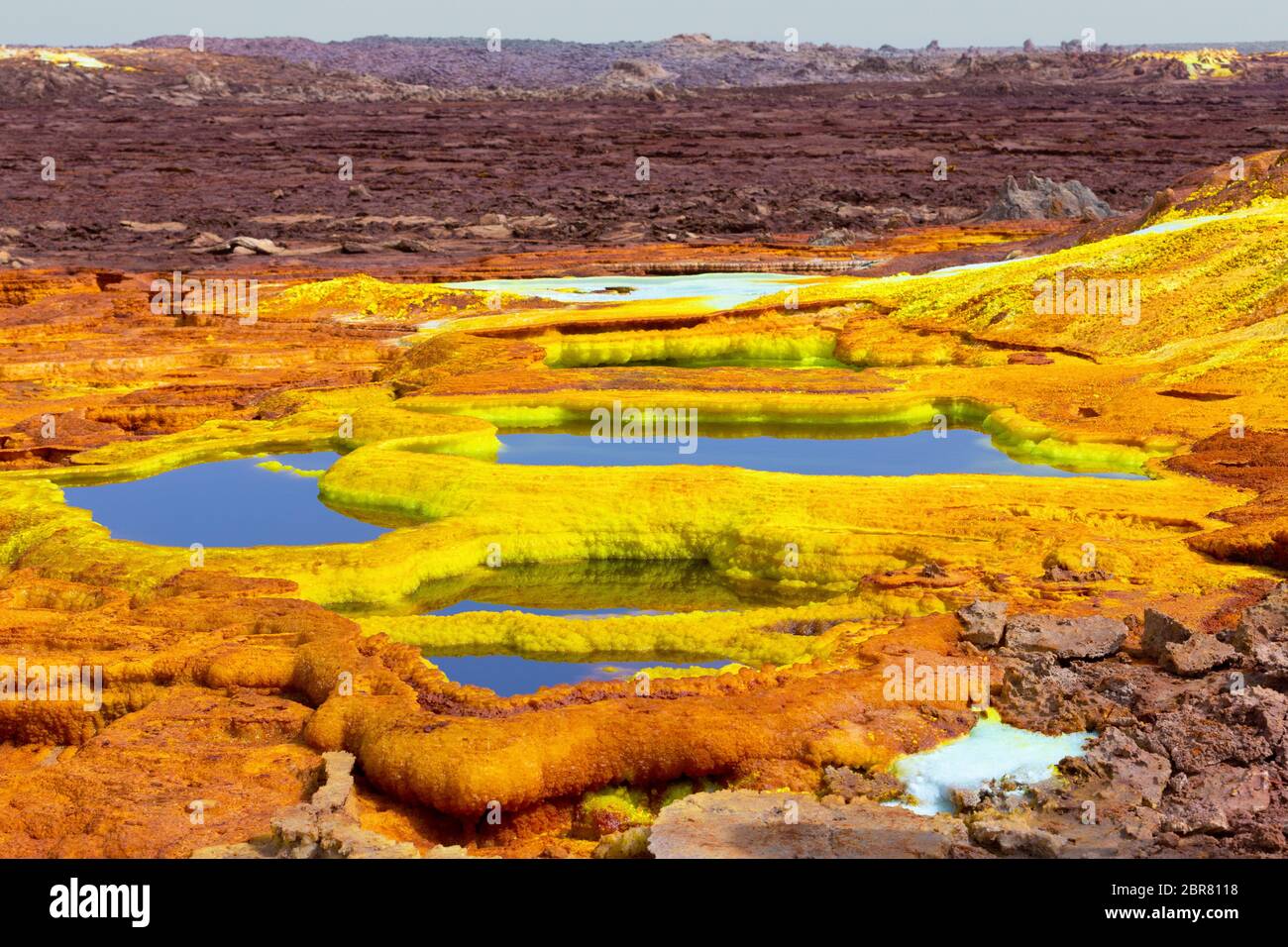 Beaux petits lacs de soufre et de l'Ethiopie. Dallol La dépression Danakil est le meilleur endroit sur Terre en termes de température moyenne toute l'année. C'est SLA Banque D'Images