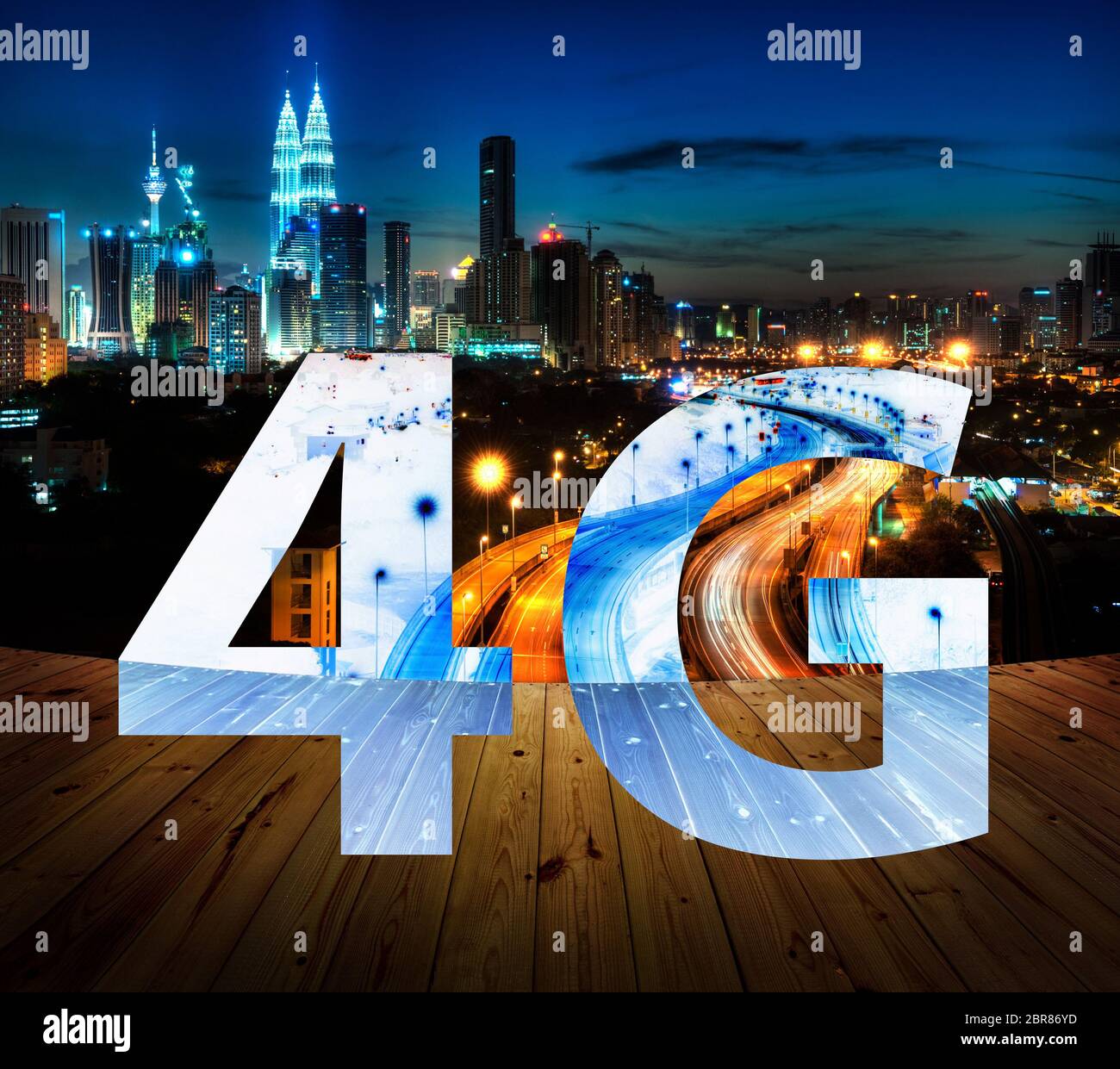 4G texte sur Kuala Lumpur, en Malaisie, l'arrière-plan. Banque D'Images