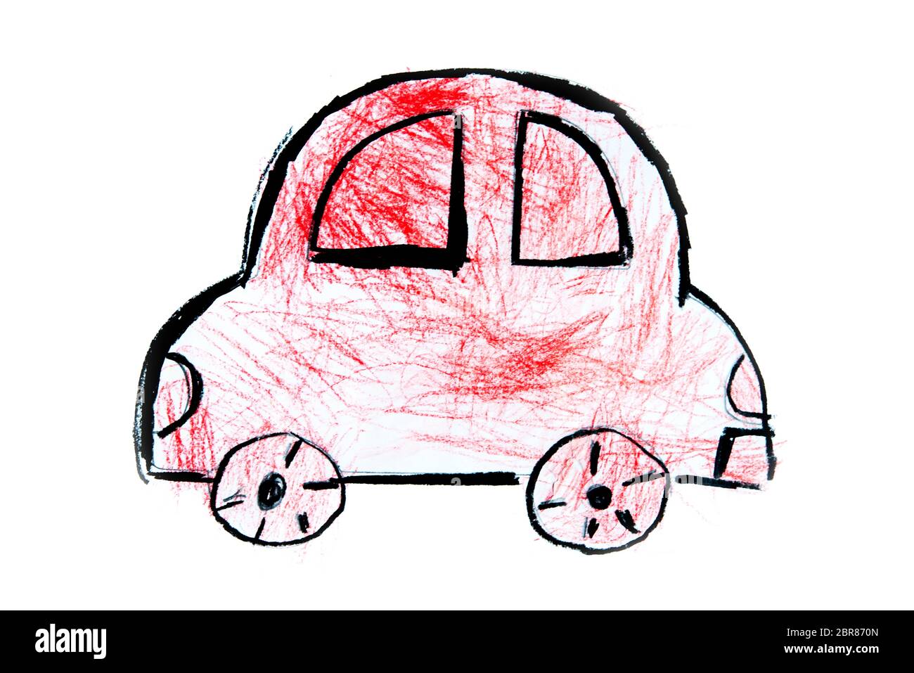 Enfant d'art, dessin à la main voiture sur fond uni. Banque D'Images