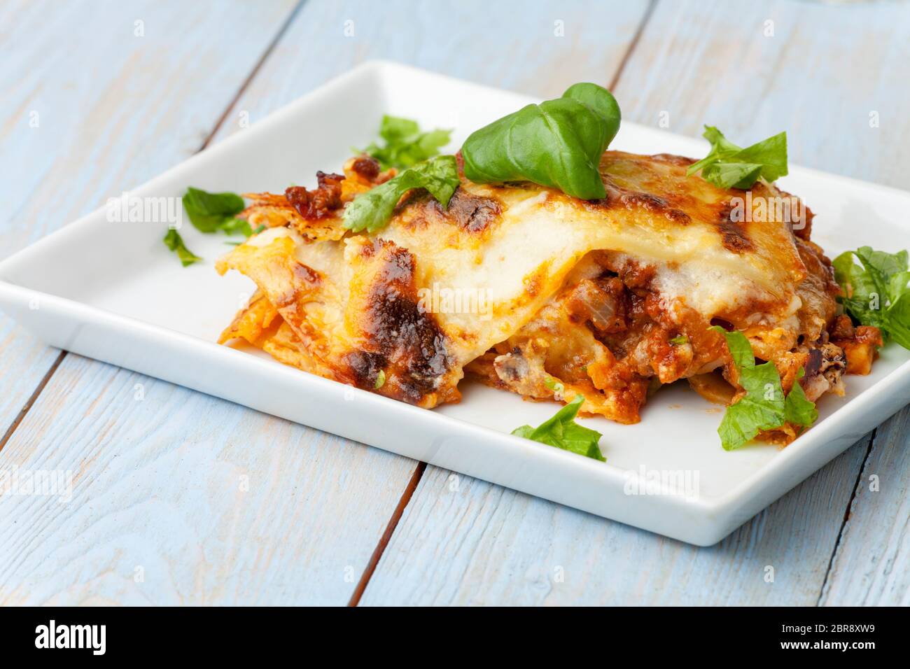 Lasagne italien frais sur une plaque Banque D'Images