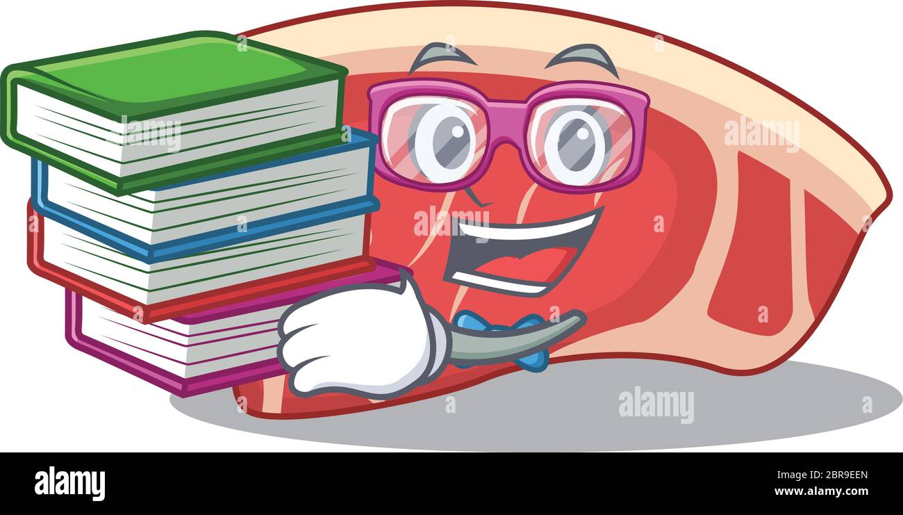 Un étudiant diligent dans le concept de conception de mascotte sirloin a lu de nombreux livres Illustration de Vecteur