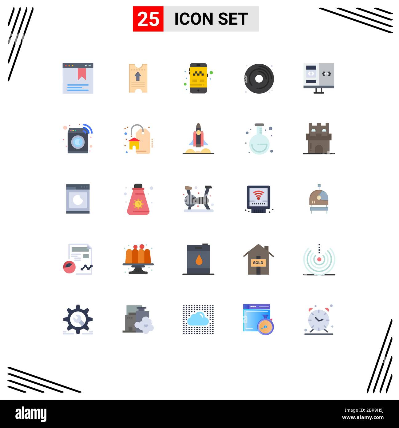 Pack de 25 couleurs créatives Flat d'ordinateur, d'application, de mobile, de passe-temps, de dvd modifiable Vector Design Elements Illustration de Vecteur