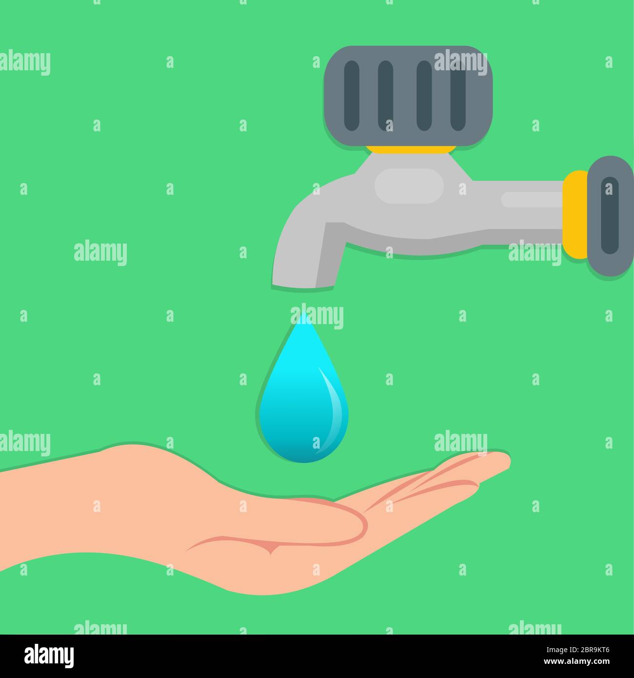 illustration du vecteur de concept de robinet d'eau avec eau de goutte et main pour économiser l'eau Illustration de Vecteur