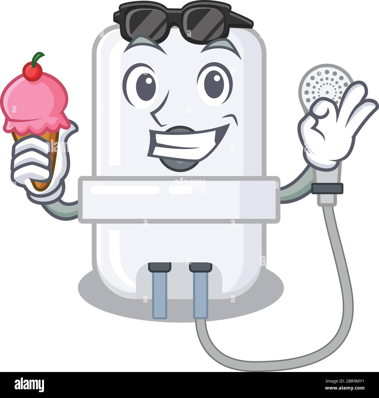 Dessin animé d'un chauffe-eau électrique tenant une glace à cône Image  Vectorielle Stock - Alamy