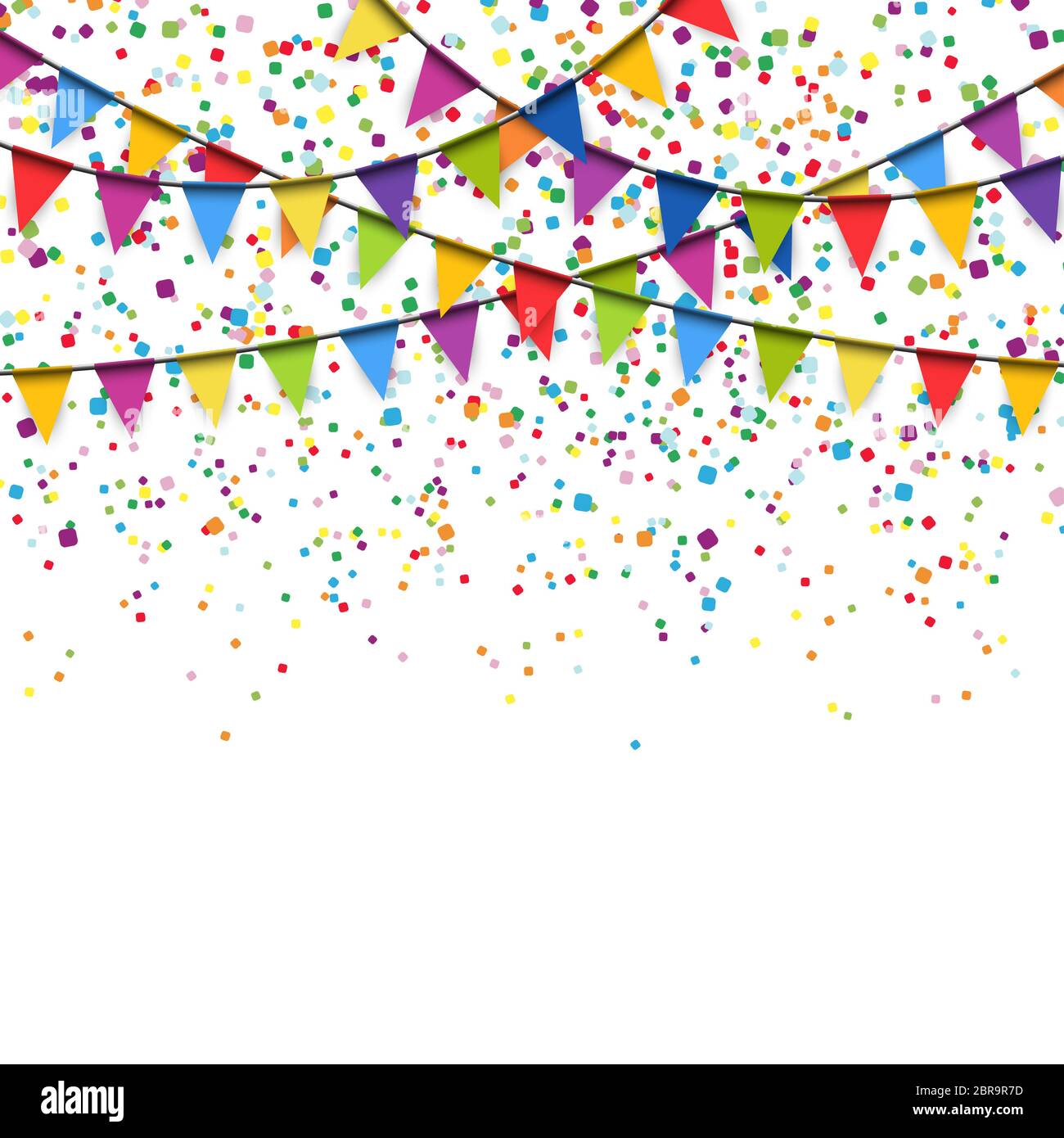 Vector illustration of Coloured confetti et guirlandes sur fond blanc pour partie ou utilisation de carnaval Banque D'Images