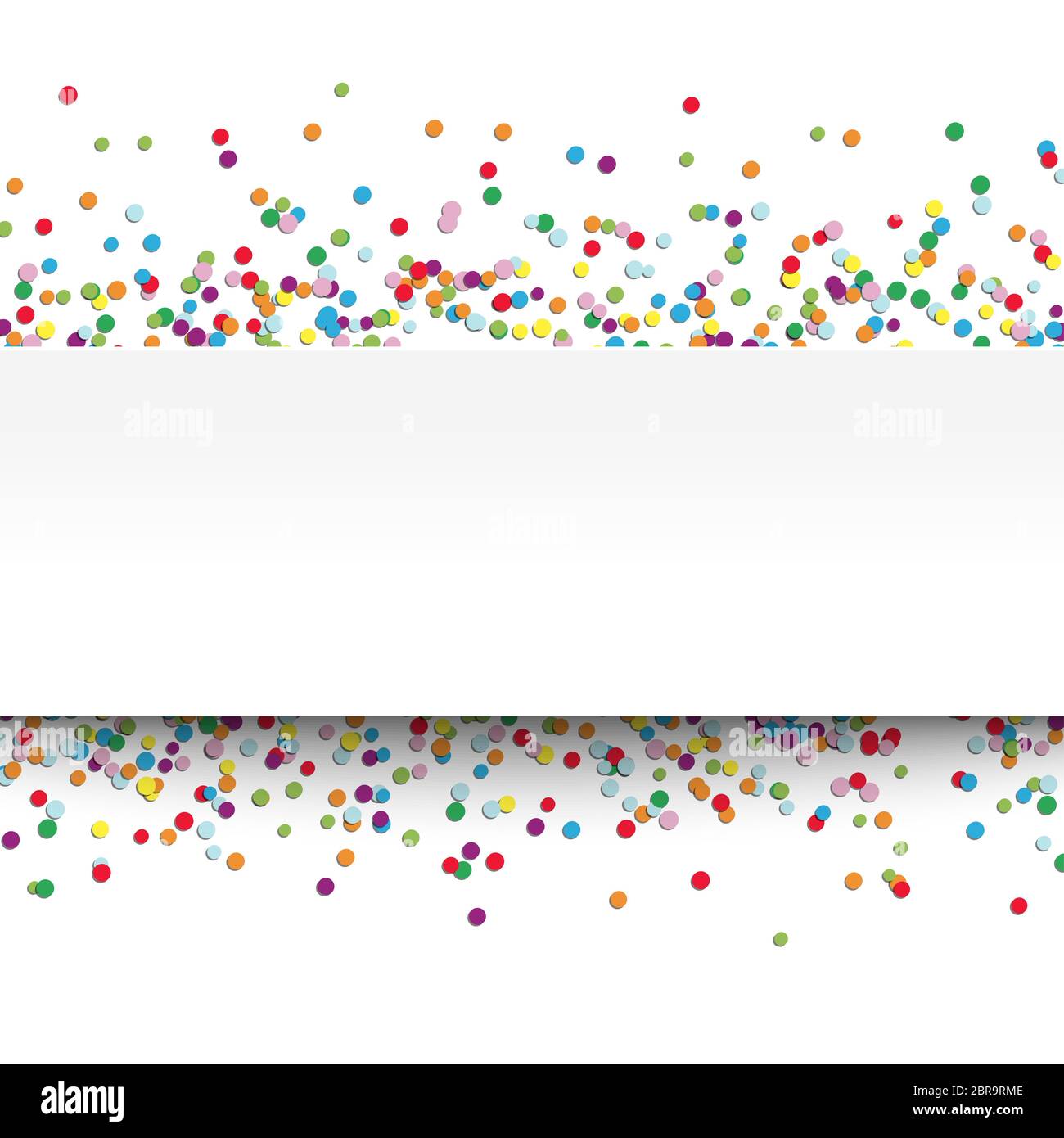 Vector illustration de confettis multicolores avec une bannière blanche pour texte pour carnaval ou fête sur fond blanc Banque D'Images