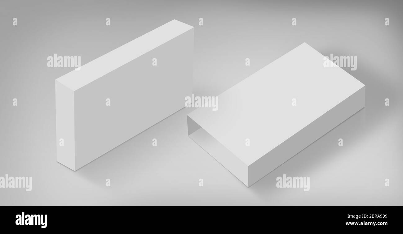 Les boîtes 3D Blanc sur le sol, des maquettes prêtes pour votre modèle de conception, chemin de détourage inclus. Banque D'Images