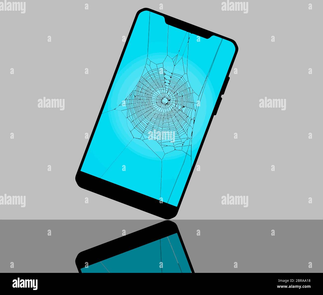 Un écran de téléphone fissuré est appelé une toile d'araignée. Illustration de Vecteur