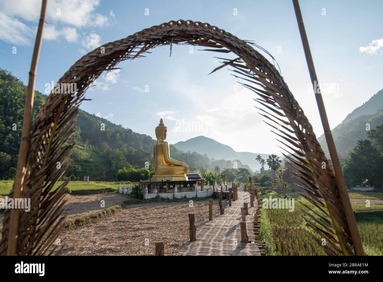 Le grand Bouddha du Wat Khuha dans la campagne de Ban Nakhuha près de la ville de Phrae dans le nord de la Thaïlande. La Thaïlande, Phrae, novembre 2018. Banque D'Images