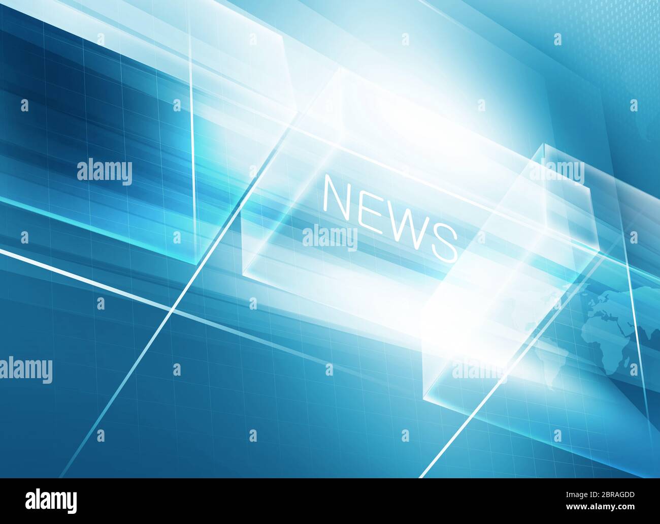 Grande télévision écran plat futuriste en 3d avec les boîtes transparentes et news texte. 3d illustration Banque D'Images