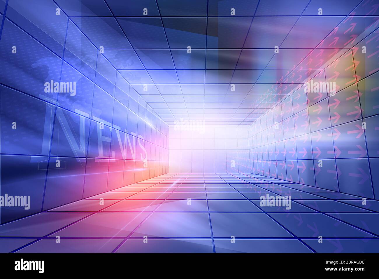 Futuriste, moderne, Hightech joint News Studio arrière-plan, texte d'actualité en perspective Banque D'Images