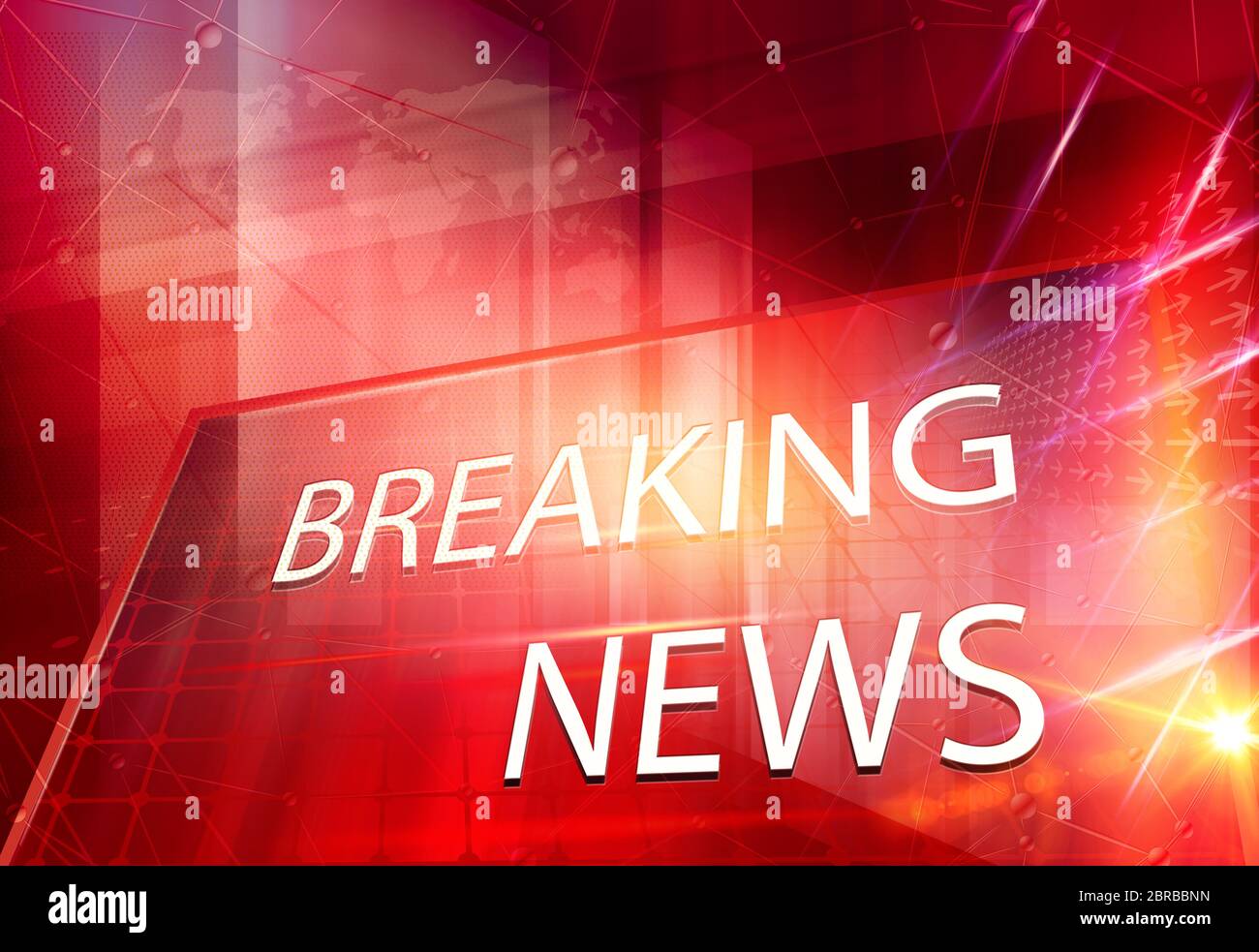 3D graphique breaking news texte en grand écran plat. Illustration 3d, 3D Render Banque D'Images